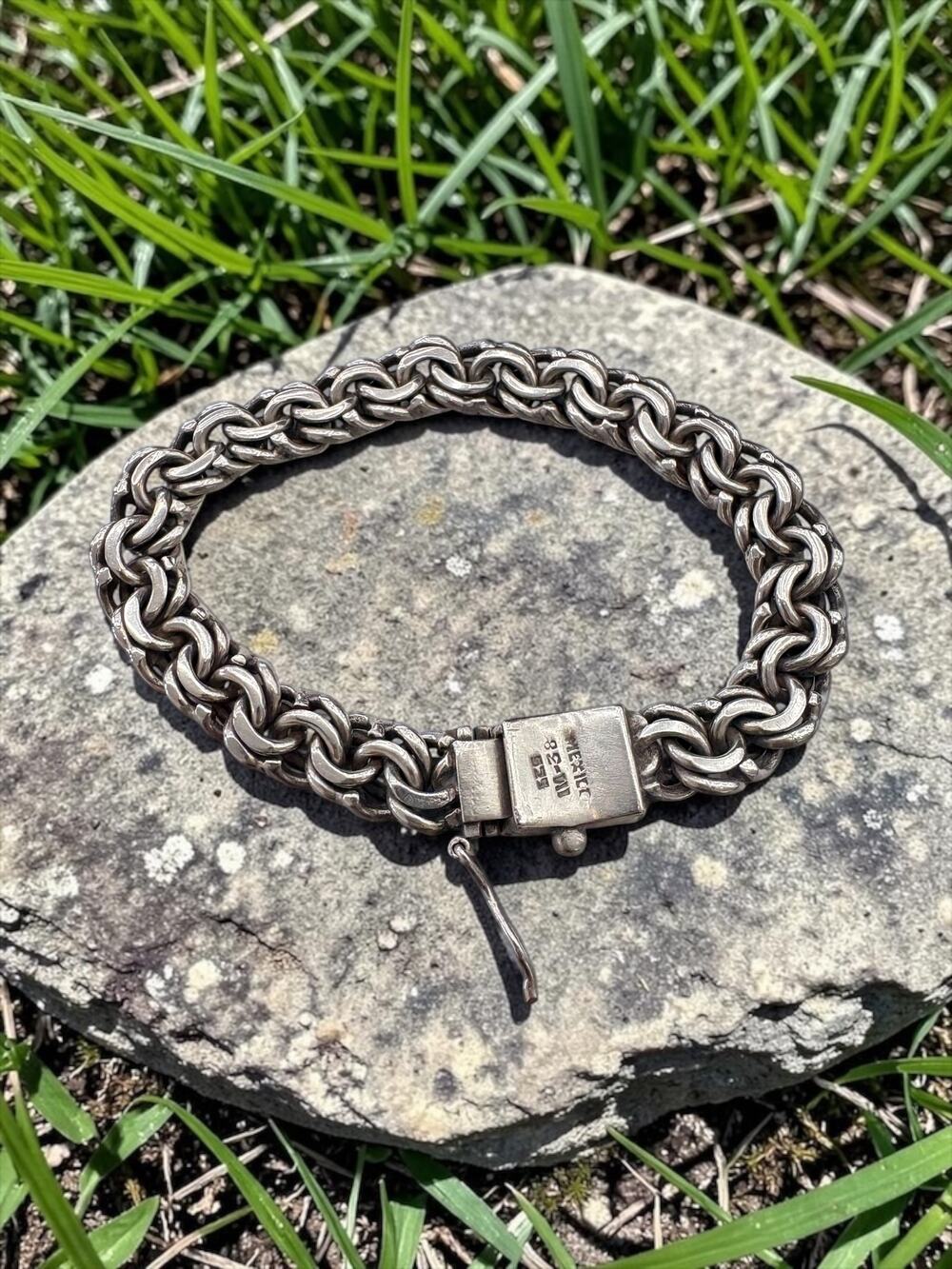 Vintage 925 Sterling Silver Bismarck Link Bracelet Box Clasp Mexico